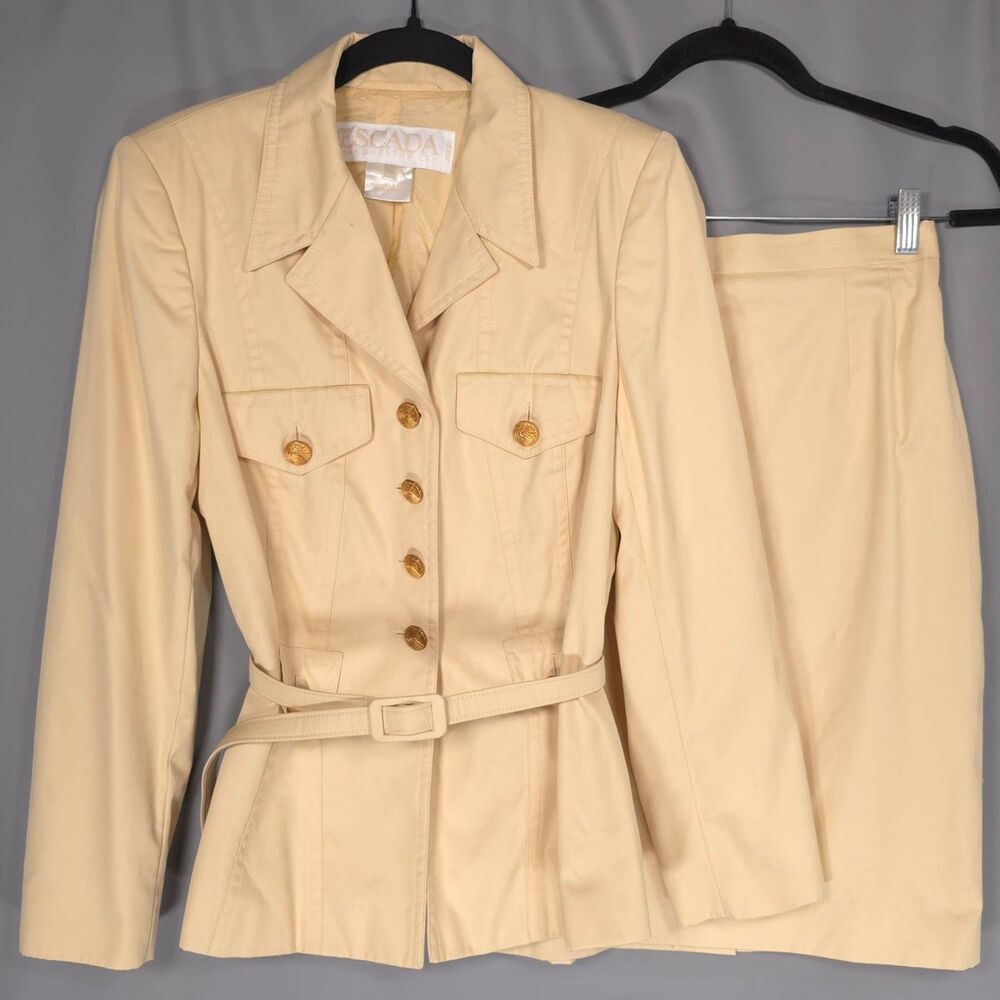 ESCADA MARGARETHA LEY Set‎ Vintage GERMANY MADE Belted Blazer 8 + Pencil Skirt 6